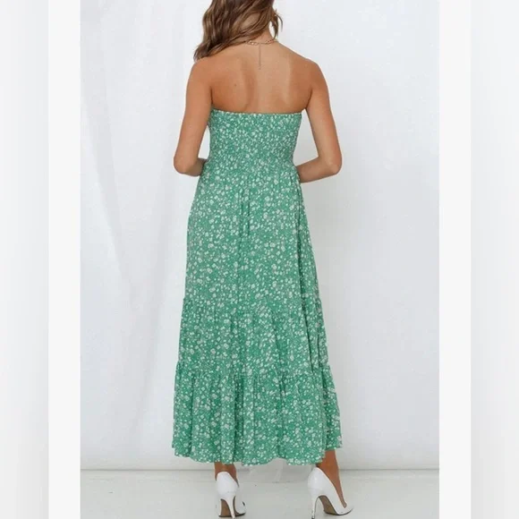 Green Floral Strapless Maxi Dress Size L - Picture 2 of 6